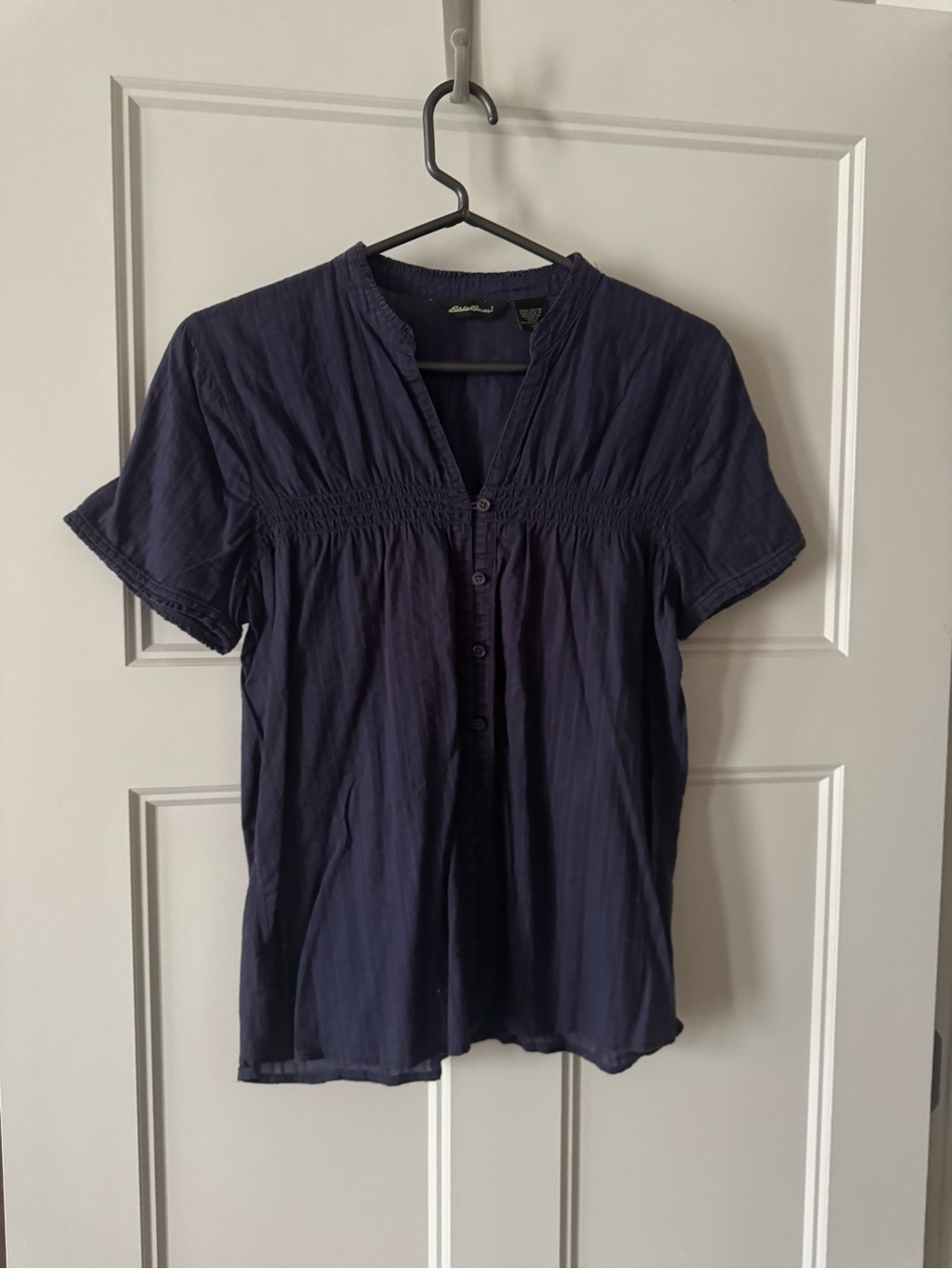 Eddie Bauer Dark Navy Short-Sleeve Button Front Blouse